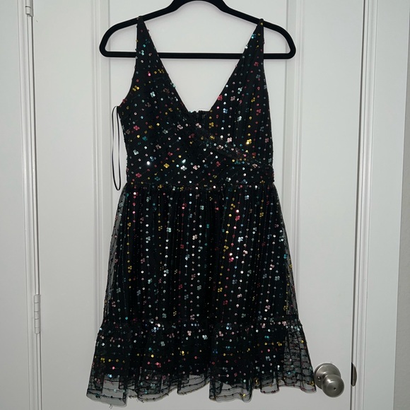 Dress the Population Solange A Line Mini Dress - Black Multicolored Sequin - Picture 3 of 6